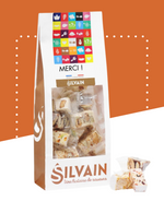 Sachet de 200g de nougats assortis en quatre saveurs emballés individuellement.