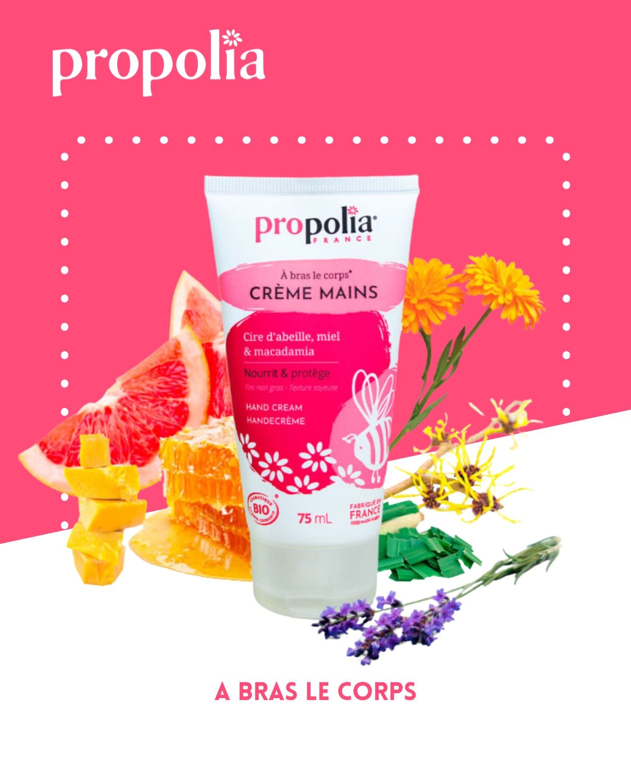 Crème mains certifiée Bio Cire d'abeille, Miel & Macadamia