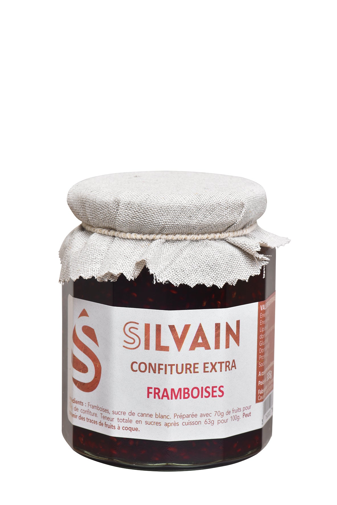 Un pot de gelée de framboise sans pépins, couleur rouge vif et texture lisse.