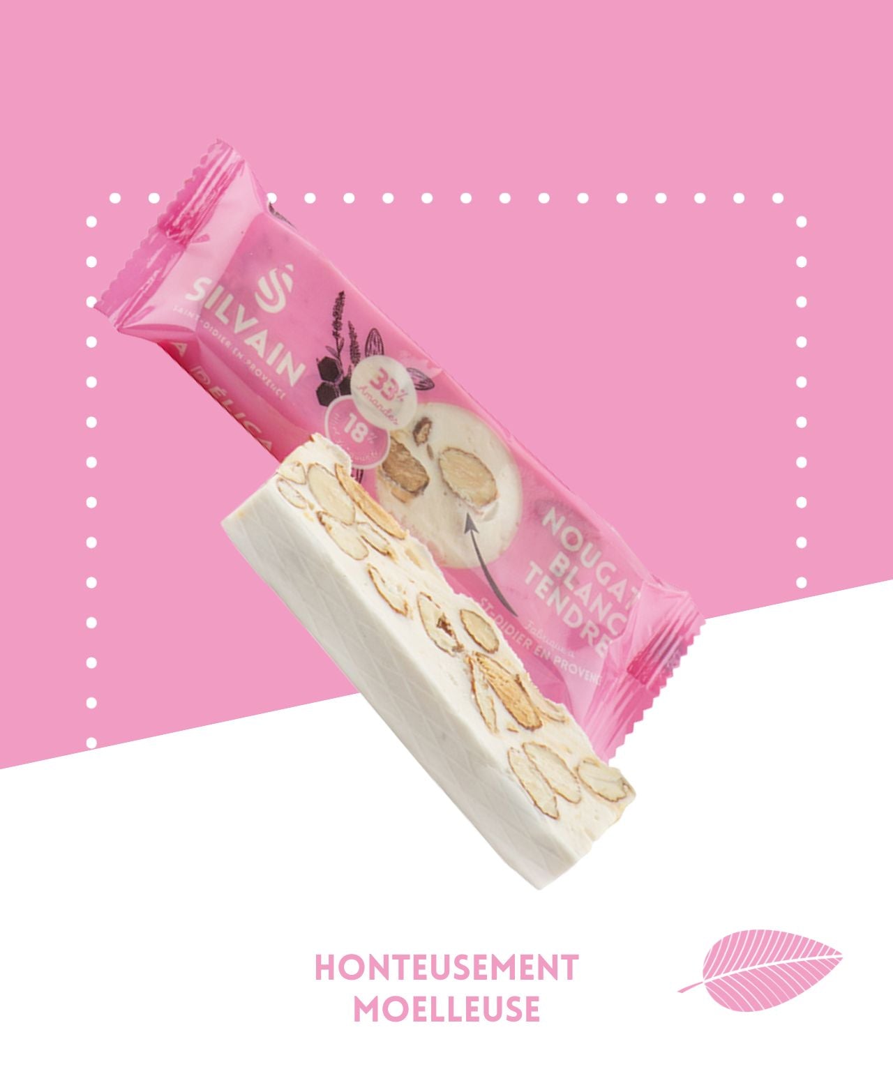 Nougat blanc tendre La Délicate avec amandes grillées et miel de lavande en morceaux moelleux