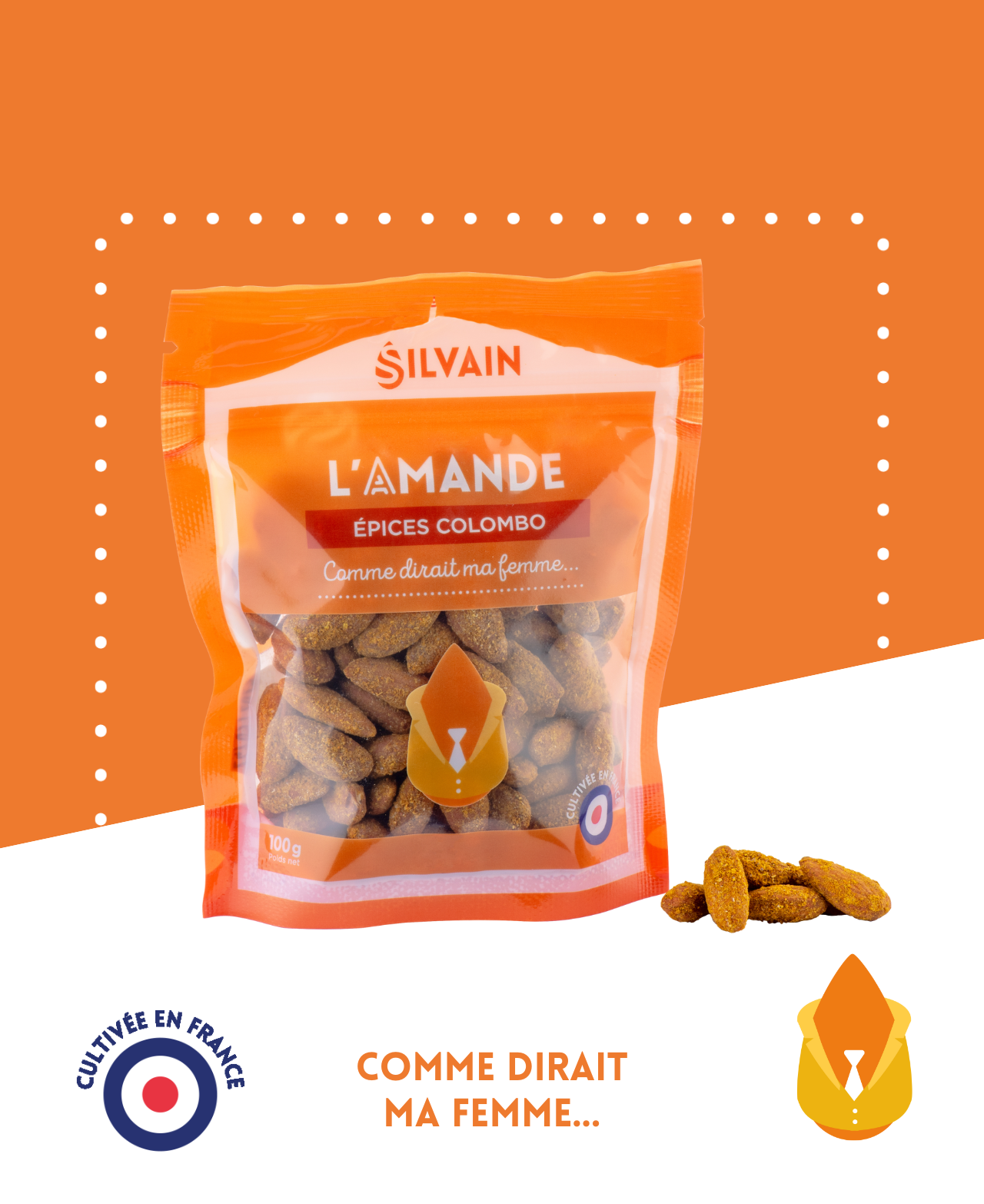 Amandes grillées de Provence assaisonnées avec cumin, curcuma et coriandre.