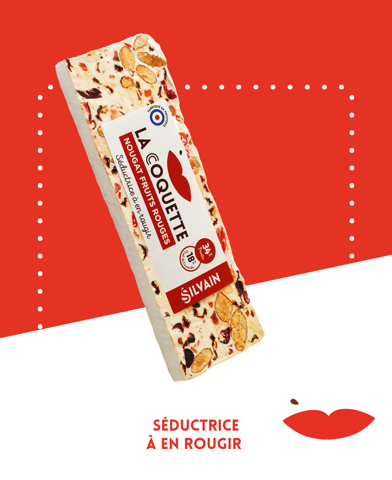Nougat blanc La Coquette aux morceaux de fraise, cranberry, épine-vinette et bigarreau rouges