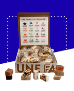 Coffret cadeau contenant nougats, calisson, pâtes de fruits et chocolats variés.