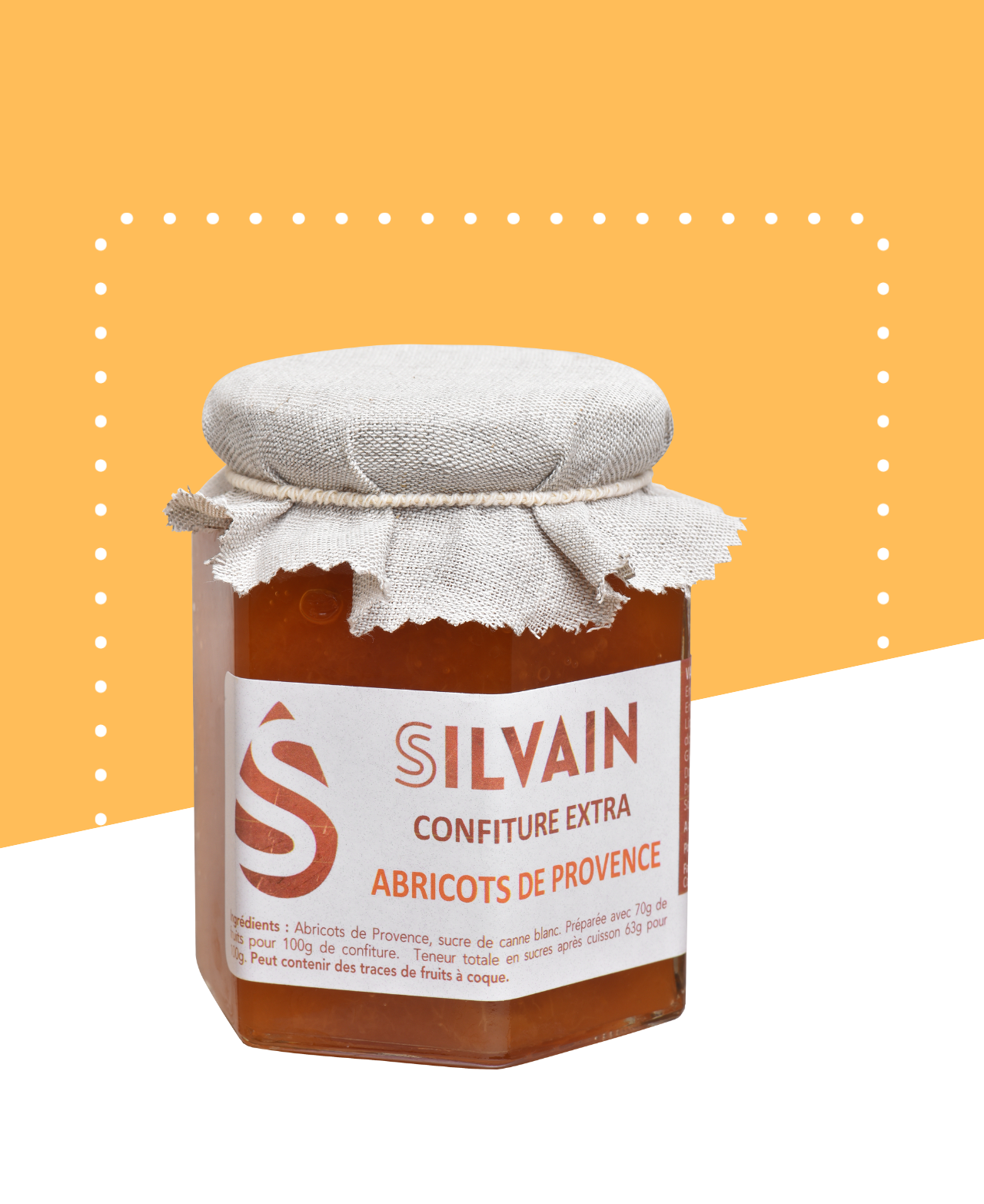 Pot de confiture artisanale d'abricot de Provence sans conservateurs ni colorants.