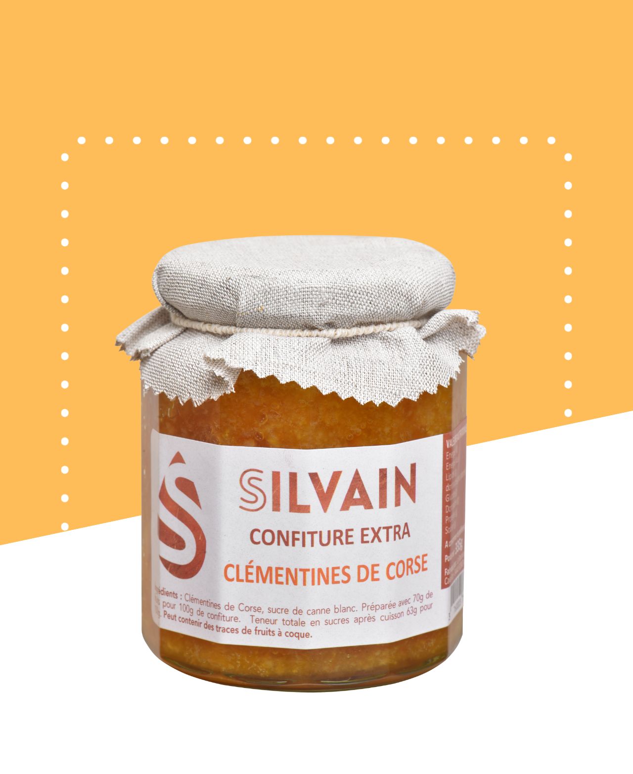 Jar of clementine confiture with a vibrant orange color and a simple label design.