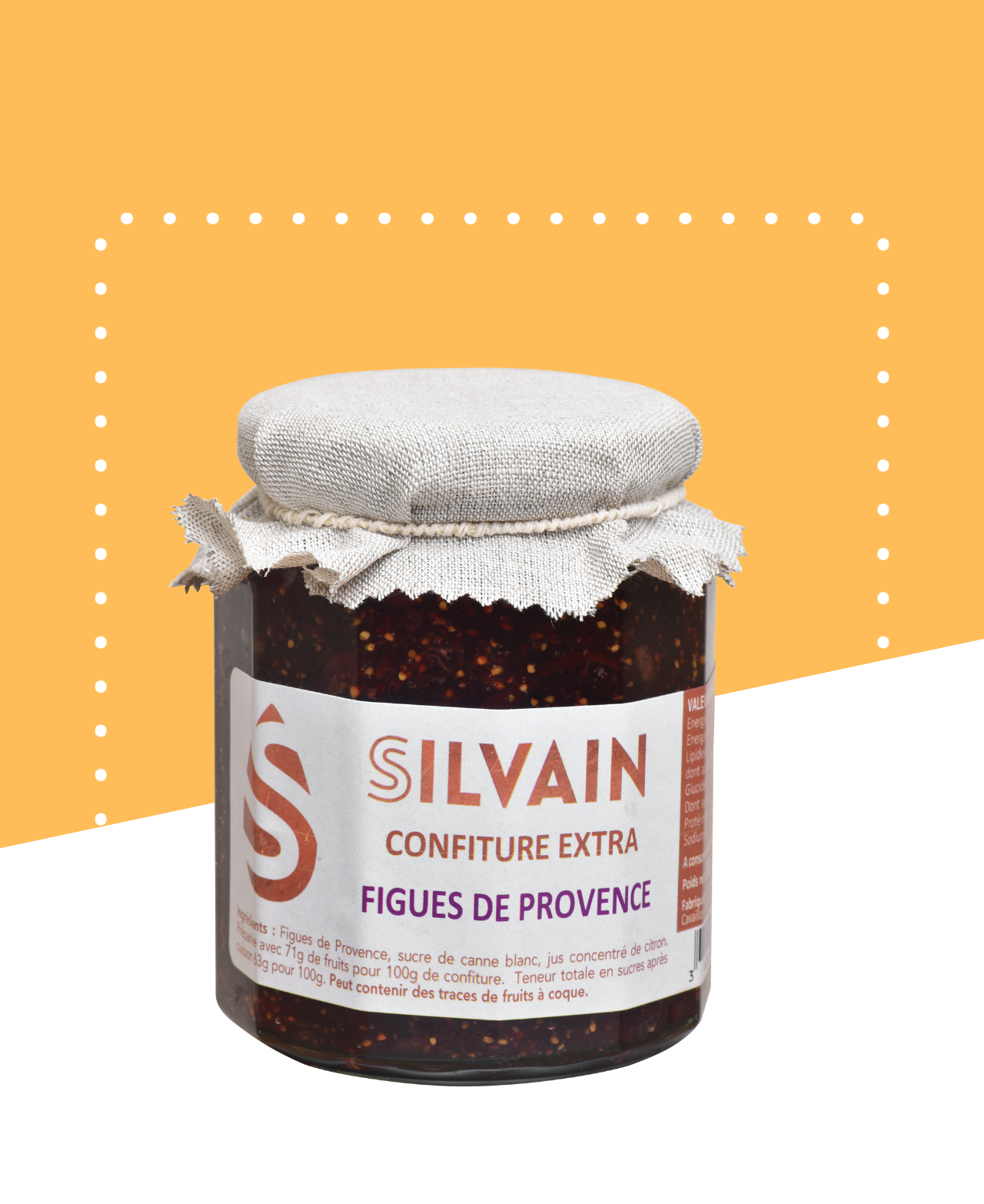 Jar of fig jam from Provence, showcasing a rich, deep color and a textured consistency.