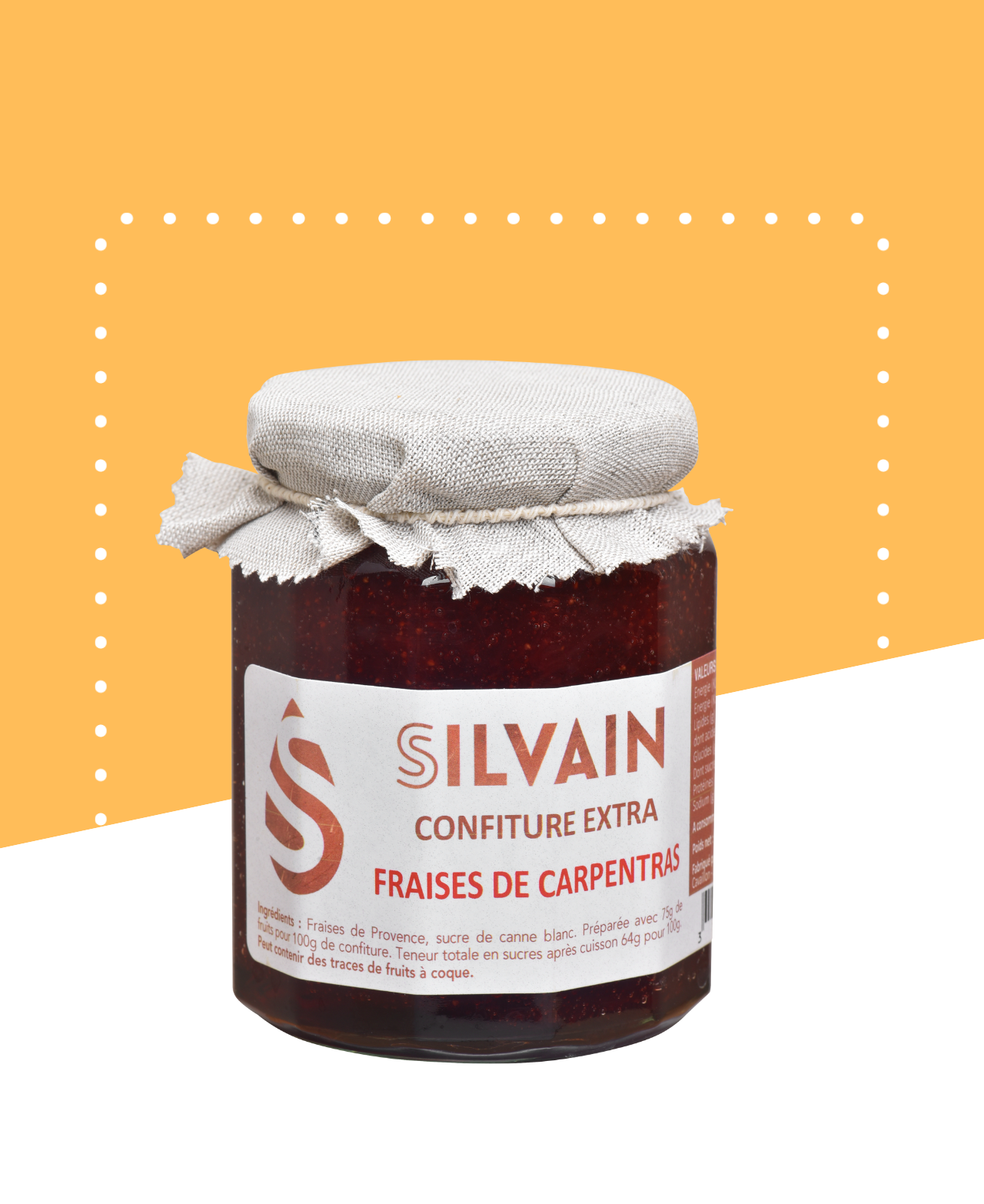 Pot de confiture artisanale de fraise de Carpentras sans conservateurs ni colorants.