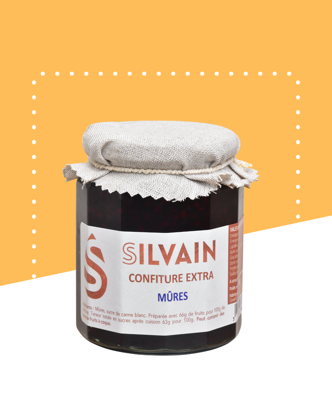 Pot de confiture artisanale de mûres sans conservateurs ni colorants visibles.