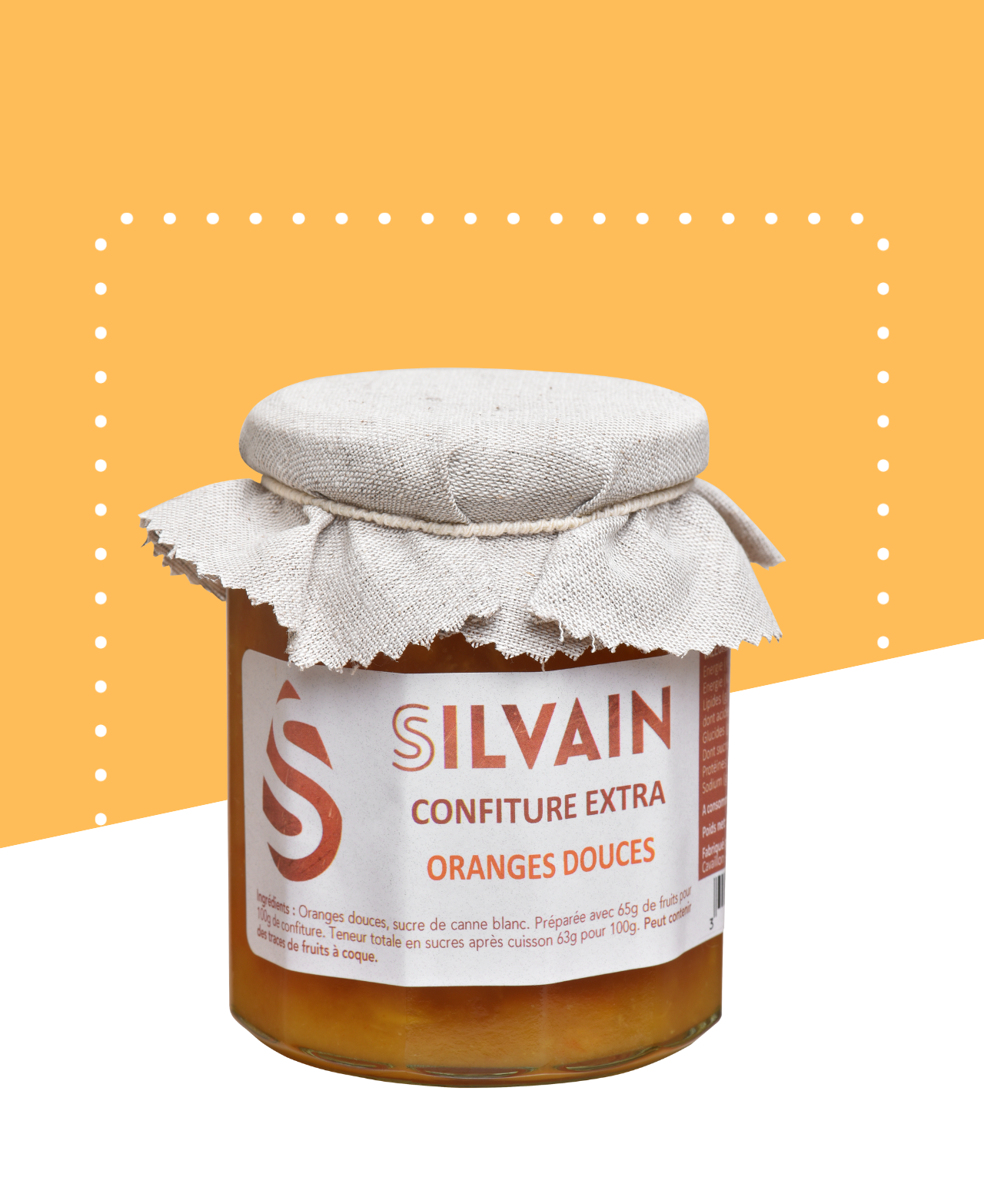 Jar of orange confiture with a rich, vibrant color and a smooth texture.