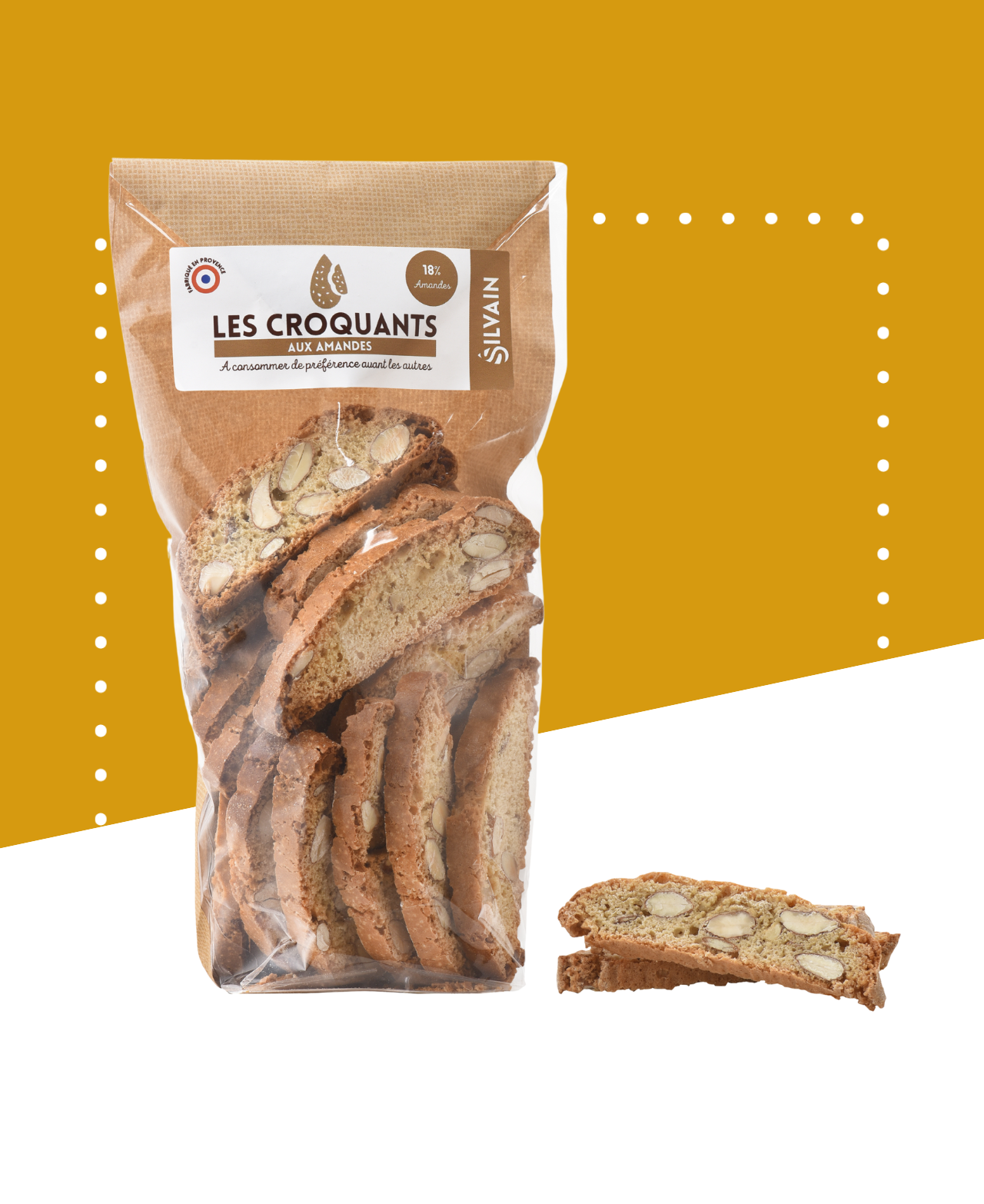 Croquant aux amandes Silvain with whole almonds and a hint of natural orange flavor.