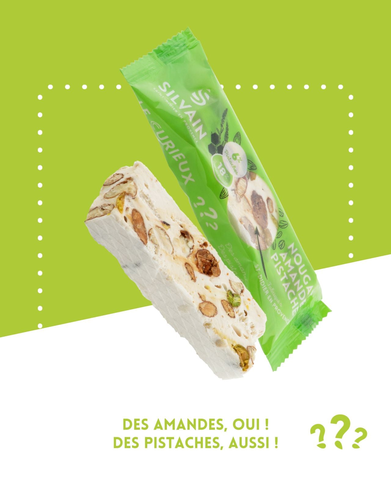 Petit paquet de nougat blanc aux amandes et pistaches de 30 grammes Le Curieux