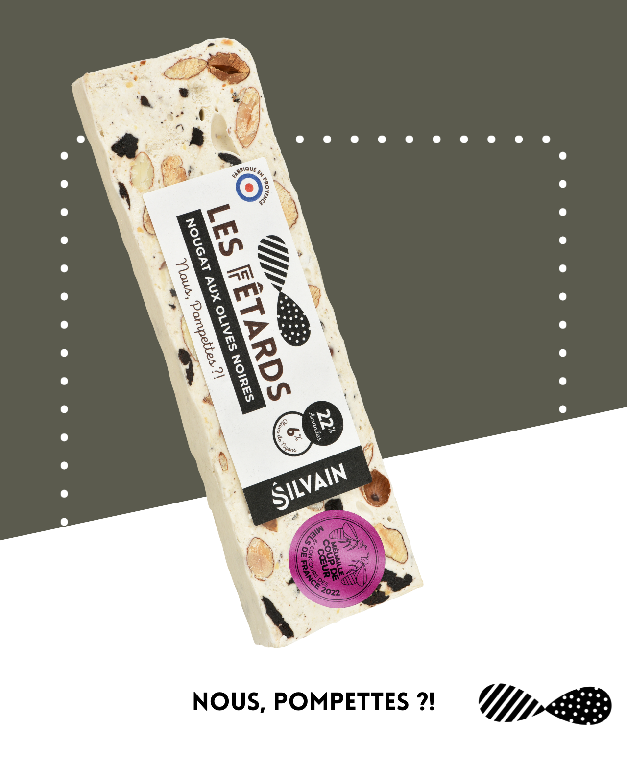 Nougat blanc aux olives noires de Nyons AOP avec romarin finement moulu