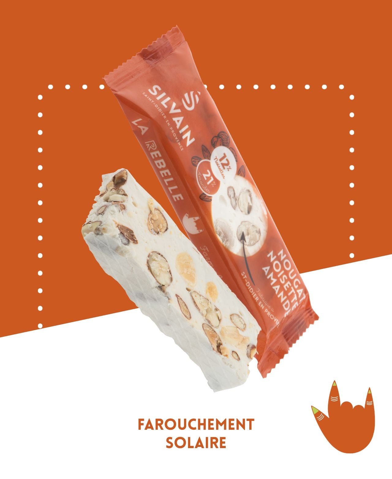 Nougat blanc avec noisettes et amandes, emballé de 30 grammes.