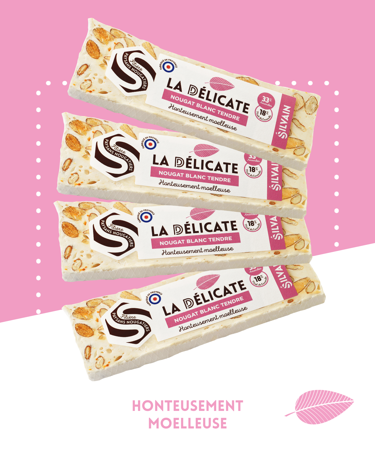 Nougat blanc tendre La délicate avec amandes grillées et miel de lavande en morceaux moelleux