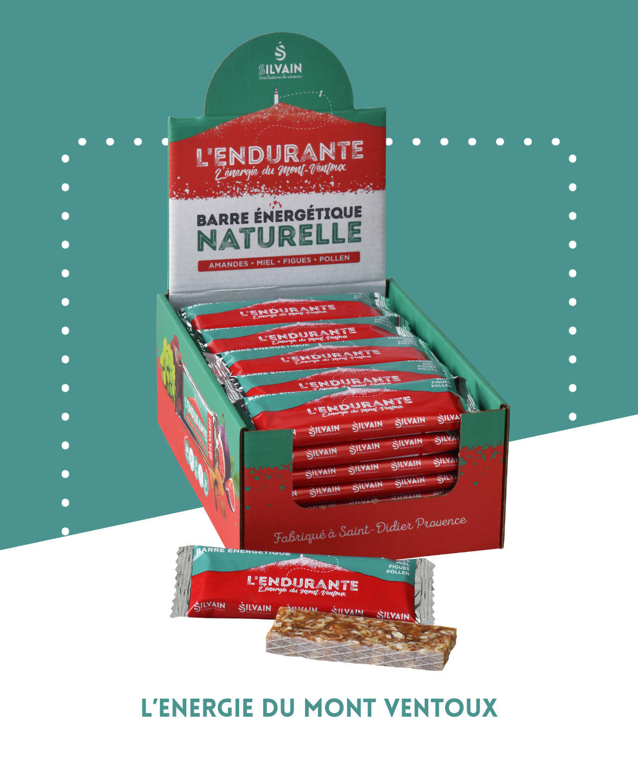 Pack de 25 barres énergétiques L'Endurante au miel, figues, amandes et pollen visible