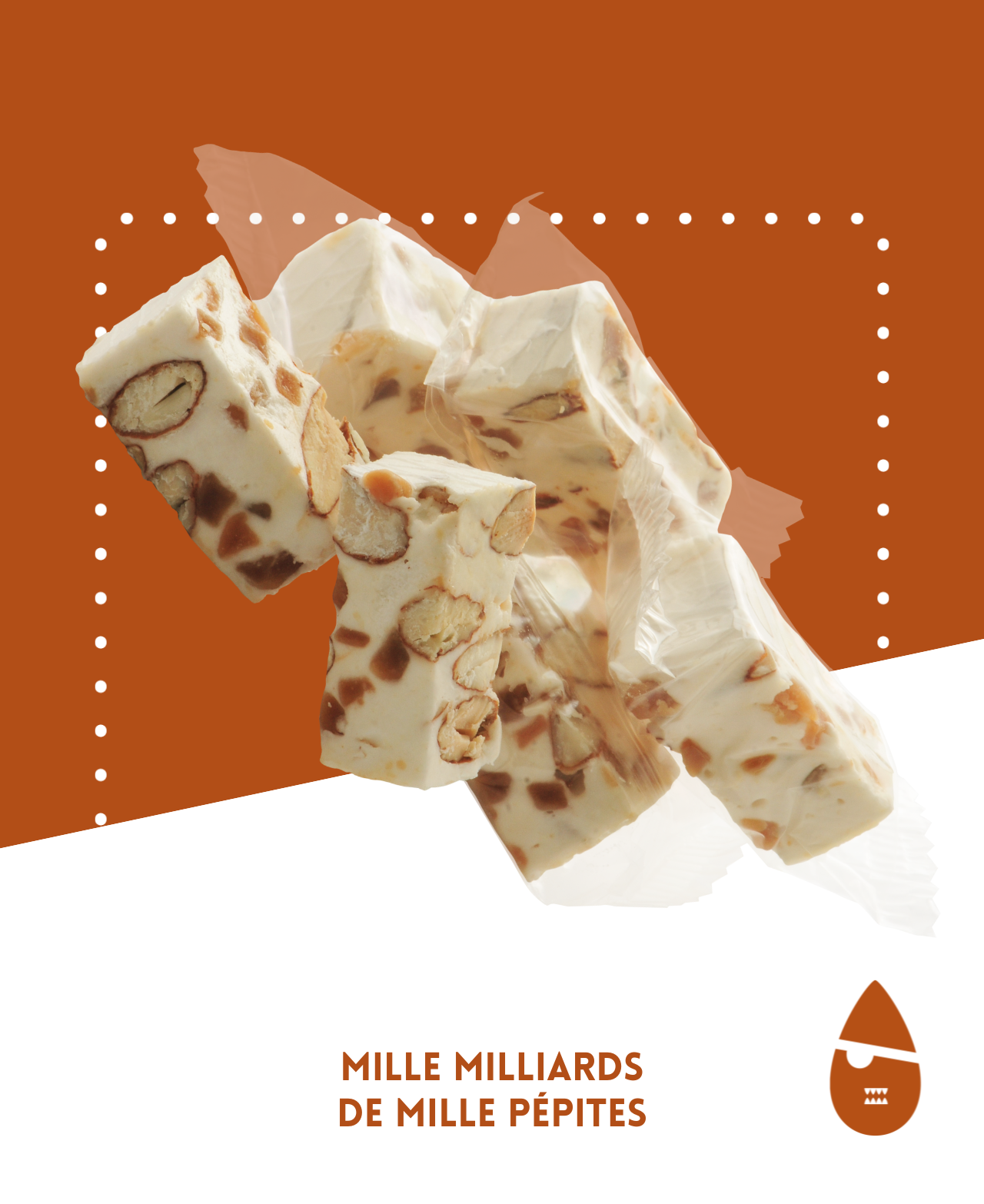 Nougat blanc tendre La Pirate avec pépites de caramel au beurre salé visible