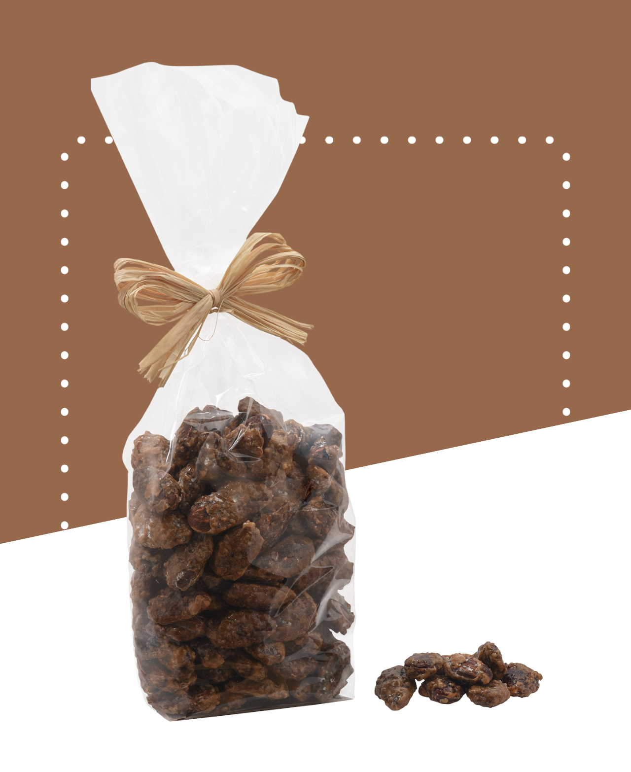 Amandes pralinées enrobées de sucre caramélisé avec une touche de vanille.