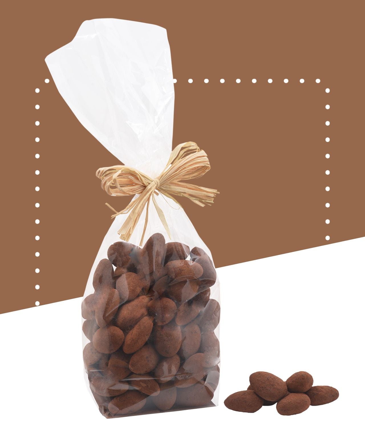 Amande enrobée de chocolat noir avec une touche de vanille.