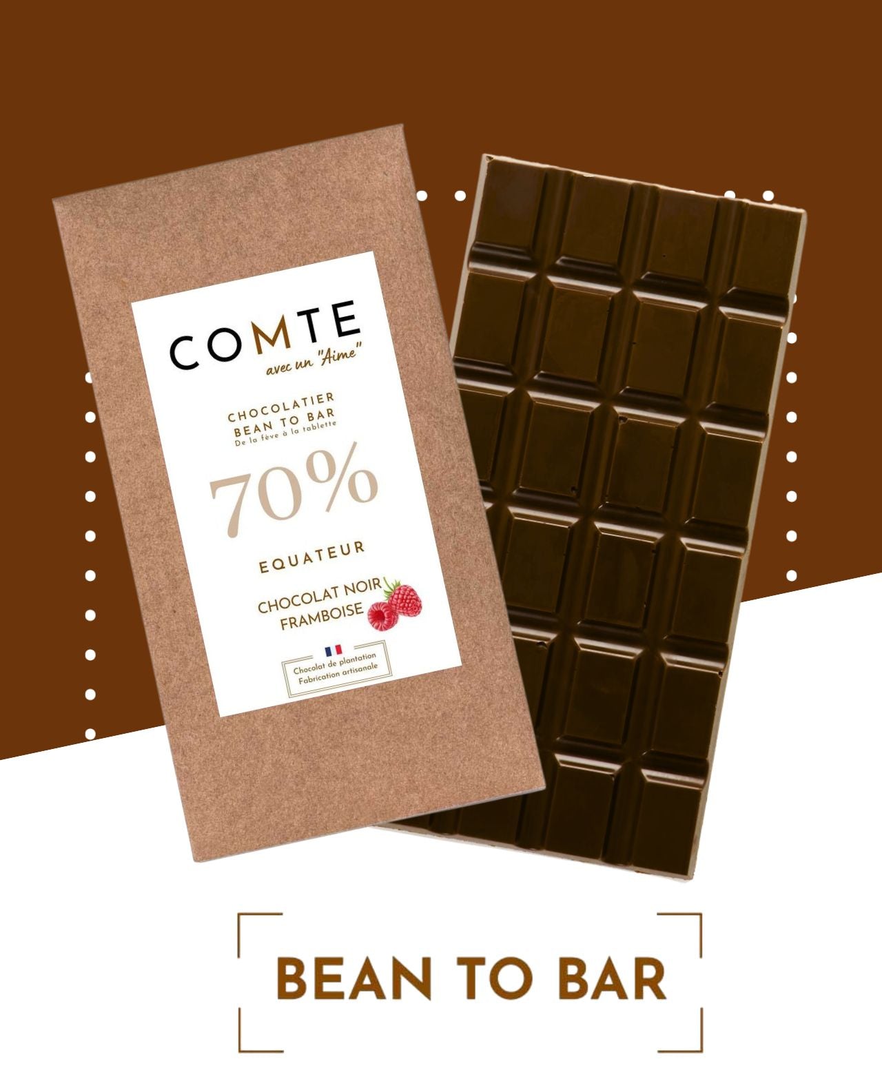 Tablette 60g : Chocolat noir à la Framboise - 70% Cacao - Equateur
