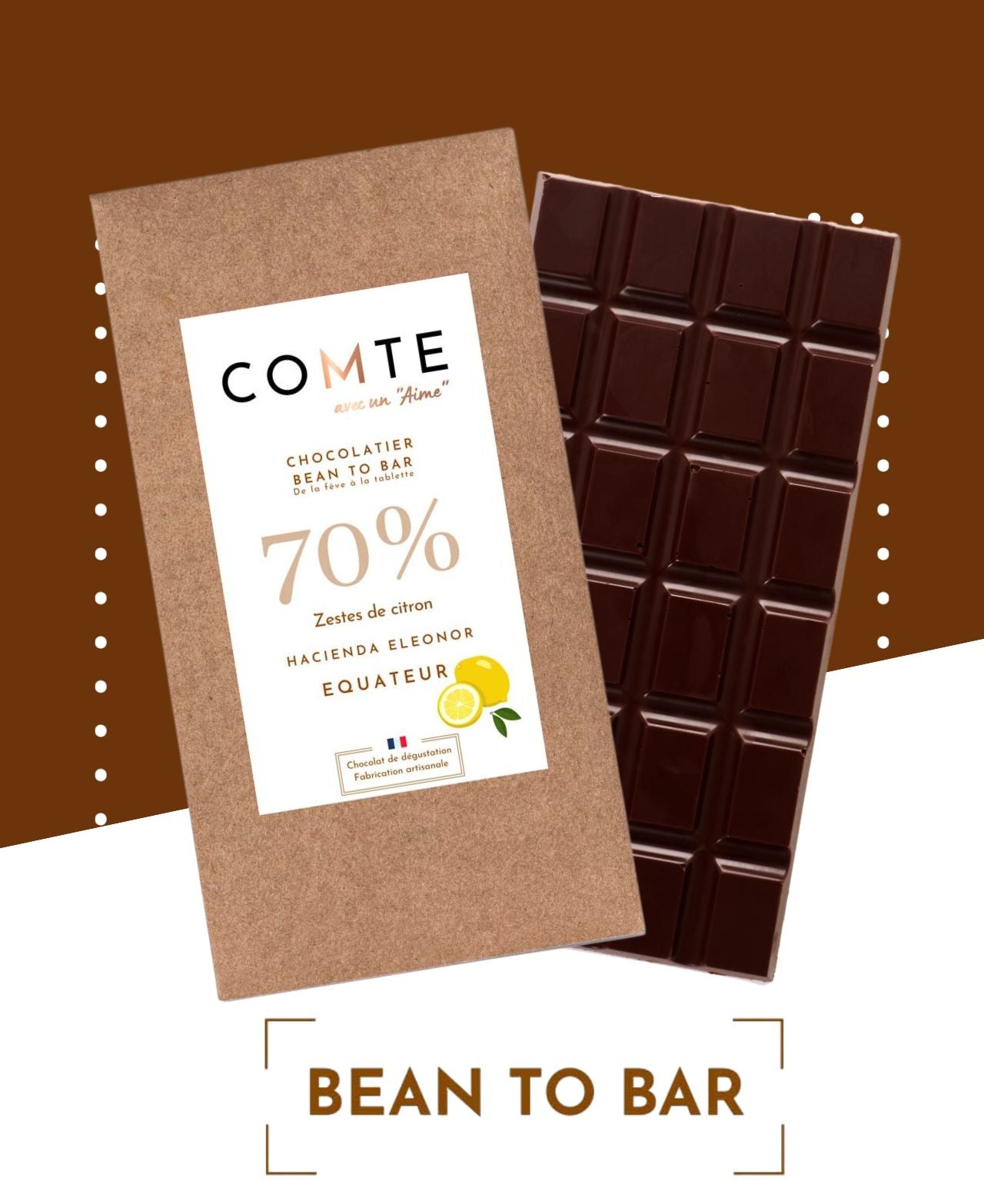 Tablette 60g Chocolat noir aux Zestes de citron - 70% Cacao - Equateur