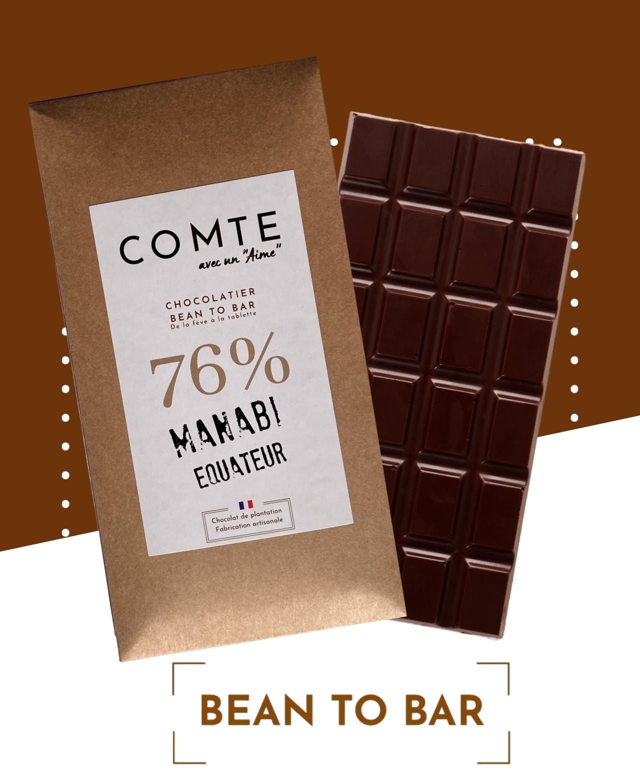 Tablette 60g :  Chocolat noir 76% Cacao - MANABI Equateur