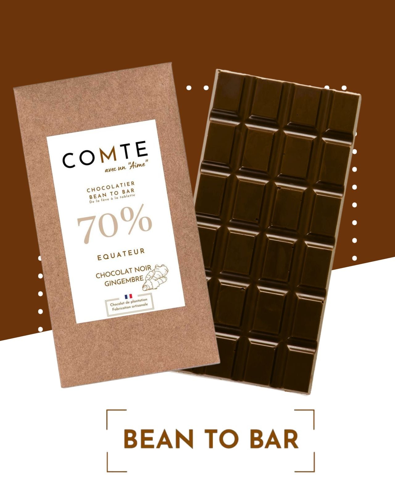 Tablette 60g :  Chocolat noir au Gingembre - 70% Cacao - Equateur