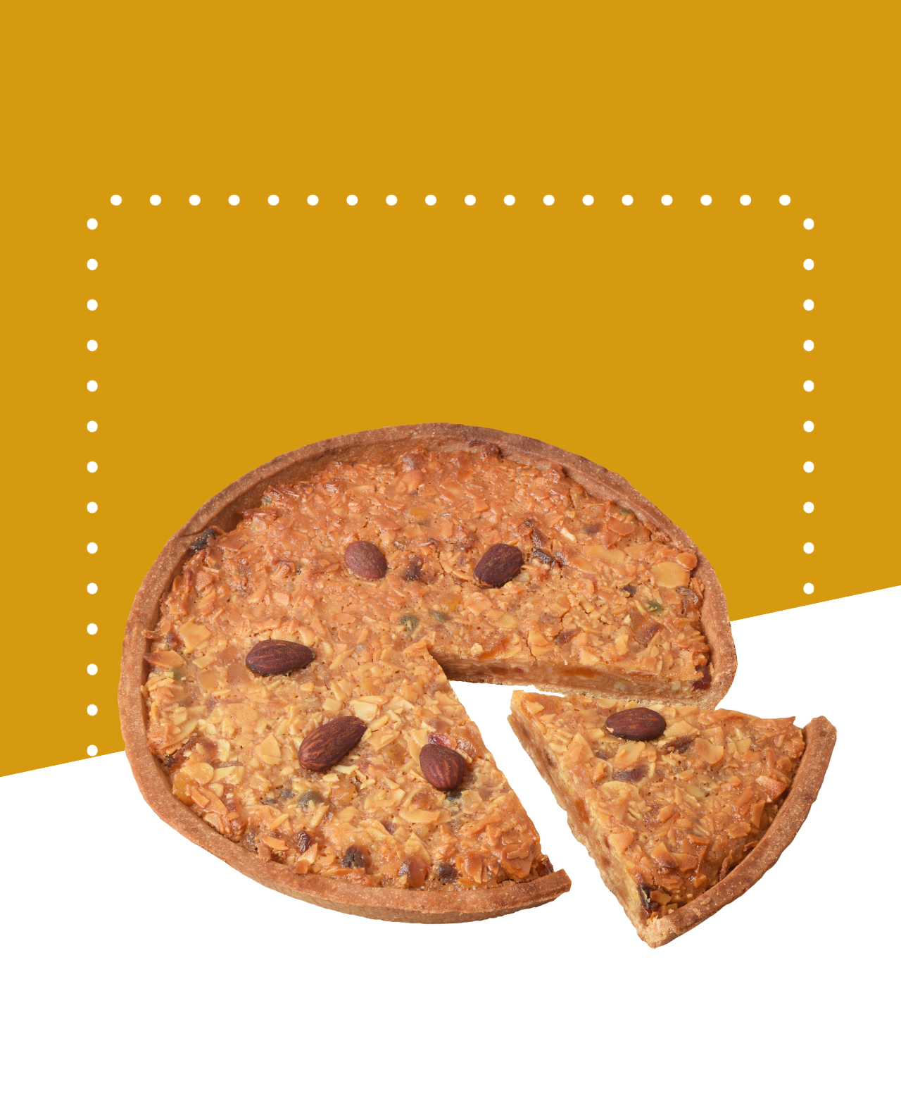 Tarte aux amandes et fruits confits sur pâte brisée dorée et croustillante